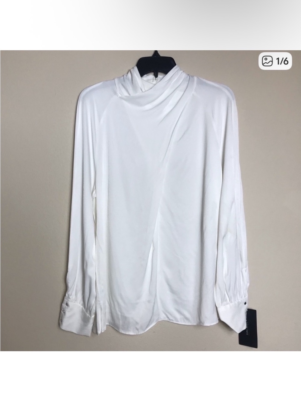 Zara front criss-cross Elegant White Draped Long-Sleeve Blouse size L